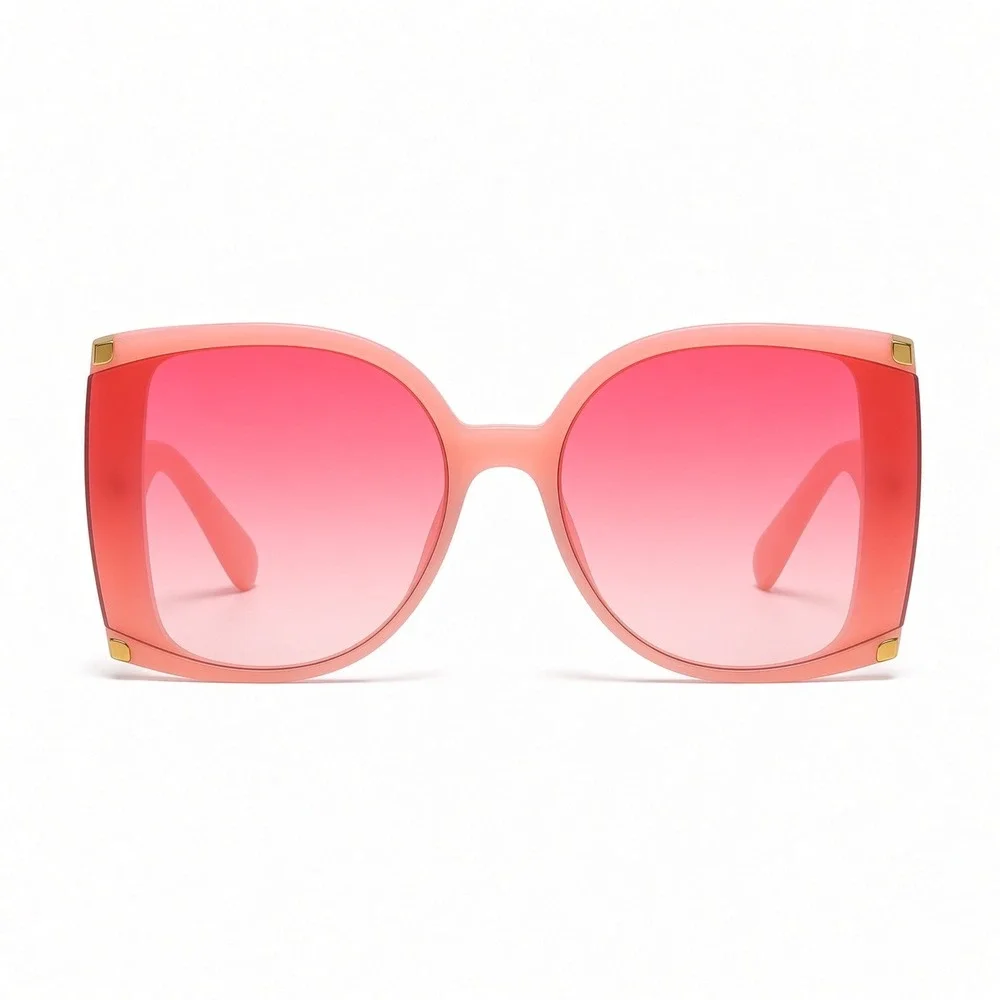 Oversized Square Pink Gradient Sunglasses Gold Stud Accent Peach Frame Women